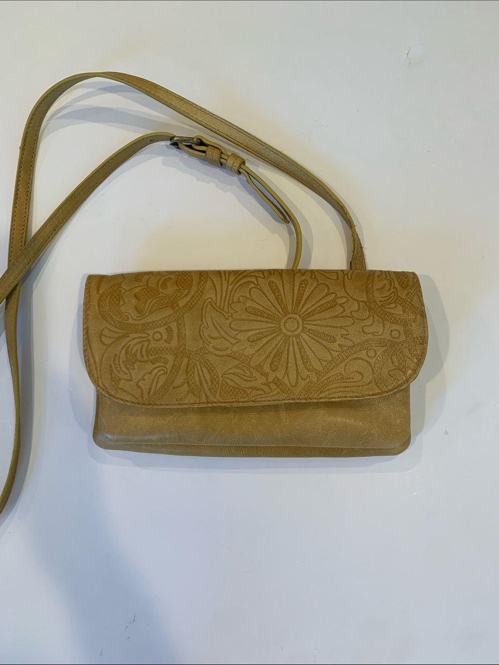 C&C California Women's Muted Yellow Floral Embossed Faux Leather Crossbody Bag